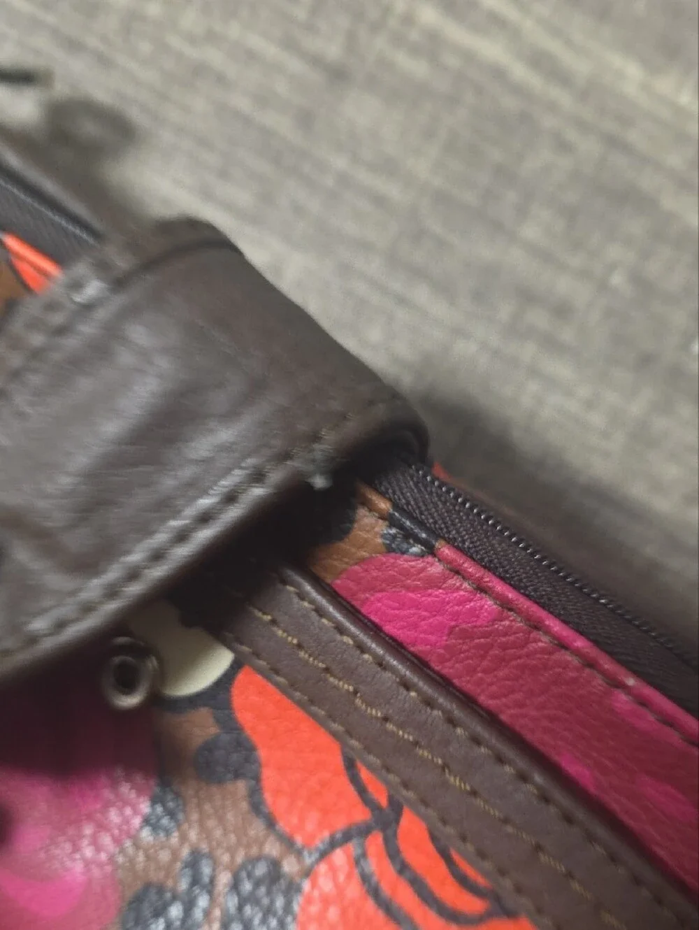Relic Brown Floral Leopard Wristlet with Pink & Orange Accents